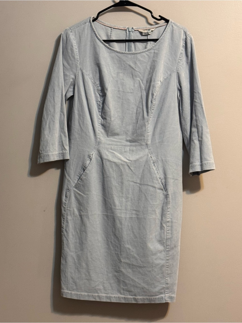 Boden‎ Light Blue Stretch Corduroy Sheath Dress Size 8R Pockets